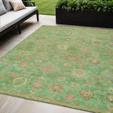 5' X 8' Lime Green Pink And Teal Blue Damask Washable Indoor Outdoor Area Rug