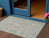 3' X 5' Sage Copper And Ivory Damask Washable Indoor Outdoor Area Rug