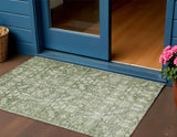 3' X 5' Artichoke Green And Ivory Tribal Washable Indoor Outdoor Area Rug