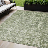 5' X 8' Artichoke Green And Ivory Tribal Washable Indoor Outdoor Area Rug