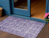 3' X 5' Purple And Ivory Tribal Washable Indoor Outdoor Area Rug