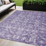 5' X 8' Purple And Ivory Tribal Washable Indoor Outdoor Area Rug
