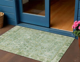 3' X 5' Artichoke Green Ivory And Beige Oriental Washable Indoor Outdoor Area Rug