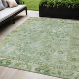 5' X 8' Artichoke Green Ivory And Beige Oriental Washable Indoor Outdoor Area Rug