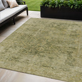 5' X 8' Green And Gold Abstract Washable Indoor Outdoor Area Rug