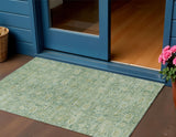 5' X 8' Artichoke Green And Teal Blue Oriental Washable Indoor Outdoor Area Rug