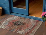 3' X 5' Rust Ivory And Gray Tribal Washable Indoor Outdoor Area Rug