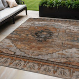 5' X 8' Terra Cotta Rust And Gray Tribal Washable Indoor Outdoor Area Rug