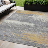 5' X 8' Gold Gray And Silver Abstract Washable Indoor Outdoor Area Rug