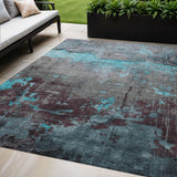 5' X 8' Teal Blue Gray And Taupe Abstract Washable Indoor Outdoor Area Rug