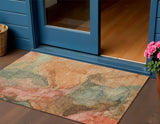 3' X 5' Coral Brown And Mint Green Abstract Washable Indoor Outdoor Area Rug