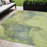 5' X 8' Green And Gray Abstract Washable Indoor Outdoor Area Rug