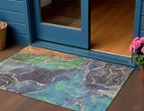 3' X 5' Blue Green And Orange Abstract Washable Indoor Outdoor Area Rug