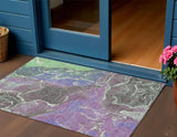 3' X 5' Purple Gray And Mint Green Abstract Washable Indoor Outdoor Area Rug
