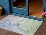 3' X 5' Artichoke Green And Lavender Abstract Washable Indoor Outdoor Area Rug