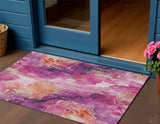 3' X 5' Ruby Red And Purple Abstract Washable Indoor Outdoor Area Rug