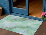 3' X 5' Pale Aqua And Mint Green Abstract Washable Indoor Outdoor Area Rug
