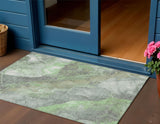 3' X 5' Green And Gray Floral Washable Indoor Outdoor Area Rug