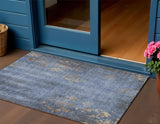 3' X 5' Denim Blue And Beige Floral Washable Indoor Outdoor Area Rug