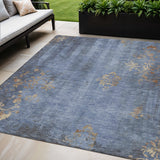 5' X 8' Denim Blue And Beige Floral Washable Indoor Outdoor Area Rug