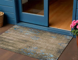 3' X 5' Taupe And Blue Floral Washable Indoor Outdoor Area Rug