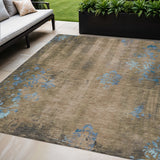 5' X 8' Taupe And Blue Floral Washable Indoor Outdoor Area Rug