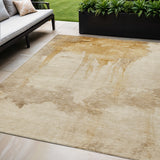 5' X 8' Gold And Beige Abstract Washable Indoor Outdoor Area Rug