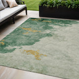 5' X 8' Emerald Sage And Ivory Abstract Washable Indoor Outdoor Area Rug