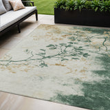 5' X 8' Emerald Ivory And Gold Floral Washable Indoor Outdoor Area Rug