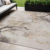 5' X 8' Beige Charcoal And Gold Floral Washable Indoor Outdoor Area Rug