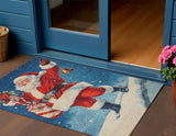 3' X 5' Blue Red White Green And Gold Santa Claus Washable Indoor Outdoor Area Rug