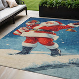 5' X 8' Blue Red White Green And Gold Santa Claus Washable Indoor Outdoor Area Rug