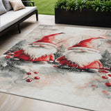 5' X 8' Ivory Red And Gray Gnome Washable Indoor Outdoor Area Rug