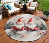 8' Ivory Red And Gray Round Gnome Washable Indoor Outdoor Area Rug