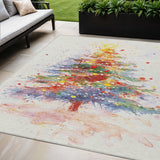 5' X 8' Ivory Green Purple Yellow And Blush Christmas tree Washable Indoor Outdoor Area Rug
