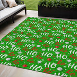 5' X 8' Green White And Red Ho Ho Ho Washable Indoor Outdoor Area Rug