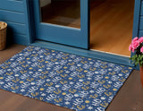 3' X 5' Navy Blue White And Gold Ho Ho Ho Washable Indoor Outdoor Area Rug