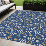 5' X 8' Navy Blue White And Gold Ho Ho Ho Washable Indoor Outdoor Area Rug