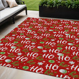 5' X 8' Red White And Green Ho Ho Ho Washable Indoor Outdoor Area Rug