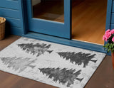 3' X 5' Gray And Silver Trees Washable Indoor Outdoor Area Rug