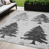 5' X 8' Gray And Silver Trees Washable Indoor Outdoor Area Rug