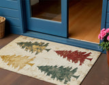 3' X 5' Ivory Gold And Burgundy Trees Washable Indoor Outdoor Area Rug