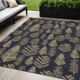 5' X 8' Black And Gold Trees Washable Indoor Outdoor Area Rug