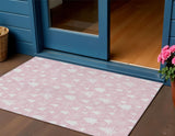 3' X 5' Pink And Ivory Snowflake Washable Indoor Outdoor Area Rug
