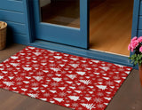 3' X 5' Red And Ivory Deer Washable Indoor Outdoor Area Rug