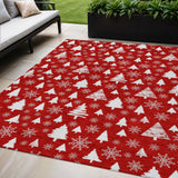 5' X 8' Red And Ivory Deer Washable Indoor Outdoor Area Rug