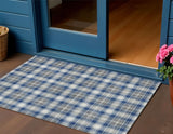 3' X 5' Navy Blue Ivory And Gray Plaid Washable Indoor Outdoor Area Rug
