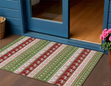 3' X 5' Green Ivory And Red Deer Washable Indoor Outdoor Area Rug