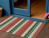 3' X 5' Red Green And Ivory Deer Washable Indoor Outdoor Area Rug