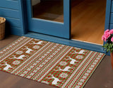 3' X 5' Fern Green Red And Ivory Deer Washable Indoor Outdoor Area Rug